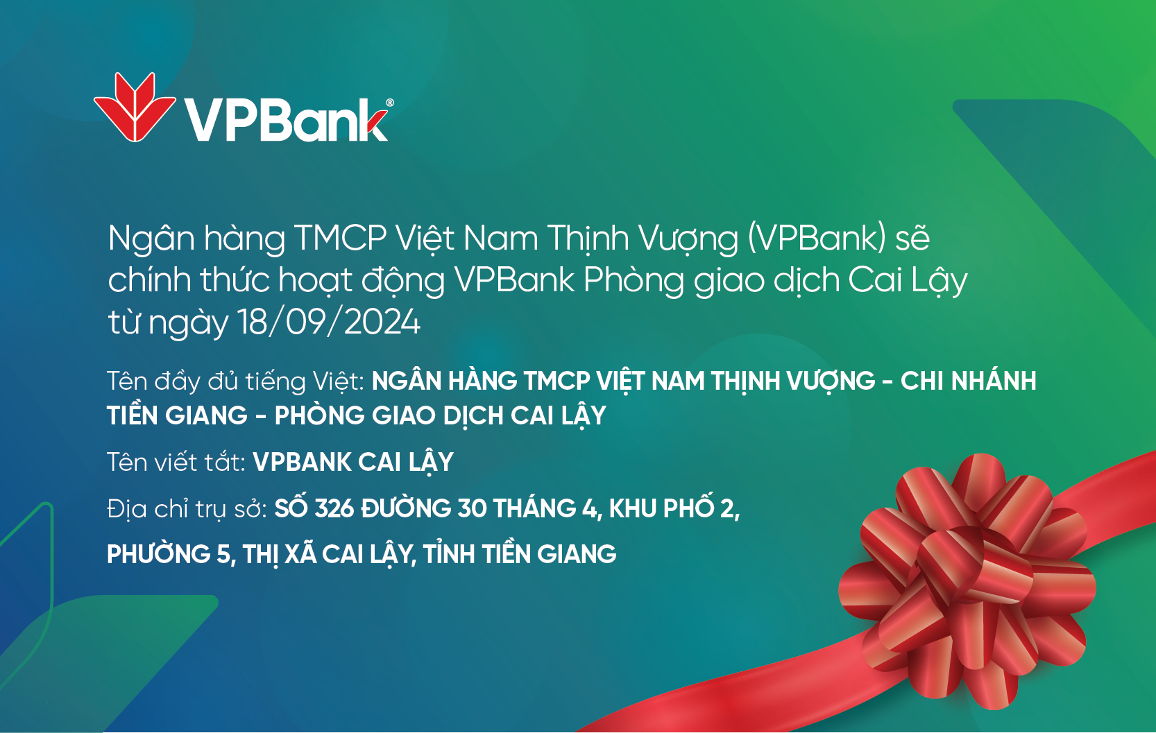 VPBank mở rộng hoạt động tại Cai Lậy (Tiền Giang)