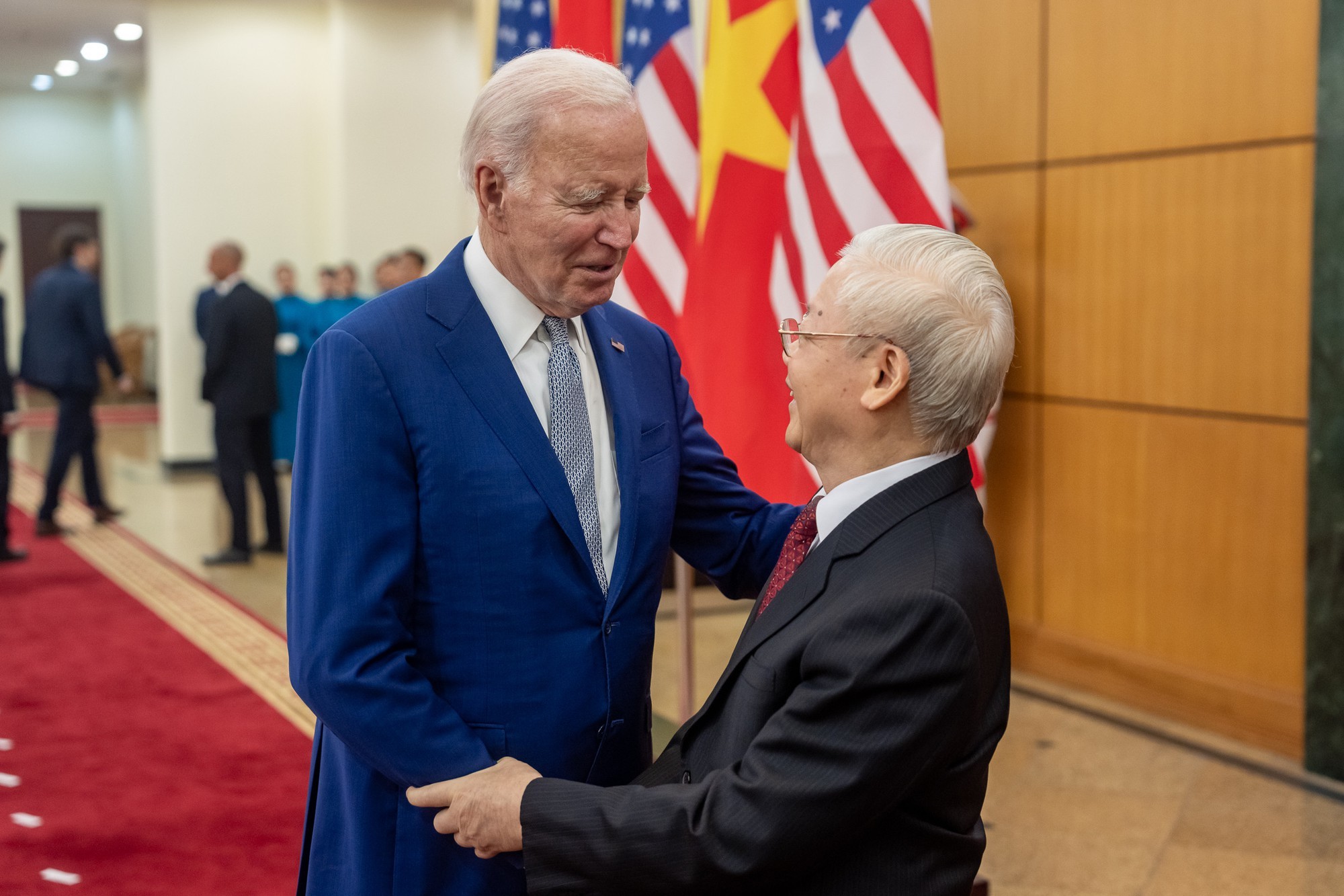 Tổng Bí thư Nguyễn Phú Trọng và Tổng thống Biden tại Hà Nội ngày 10/9. Ảnh: X/President Biden