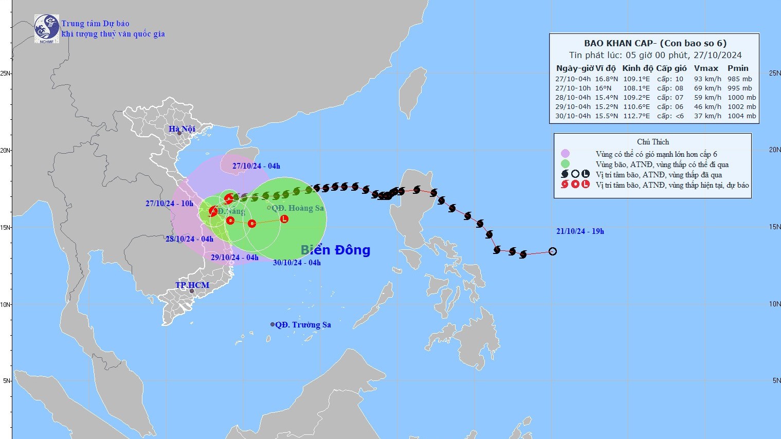 Thời tiết hôm nay (27/10): Bão số 6 gây mưa lớn ở miền Trung
