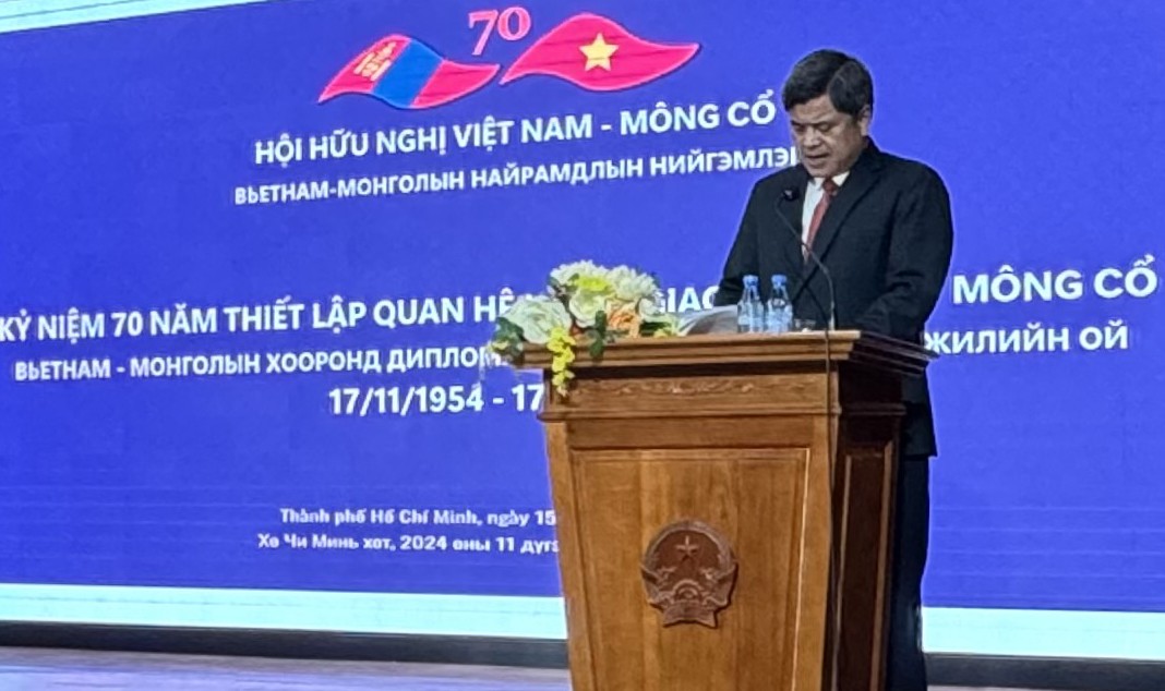 Ông Trần Thanh Nam, Thứ trưởng Bộ Nông nghiệp và Phát triển nông thôn, Chủ tịch Hội hữu nghị Việt Nam - Mông Cổ phát biểu tại lễ kỷ niệm.