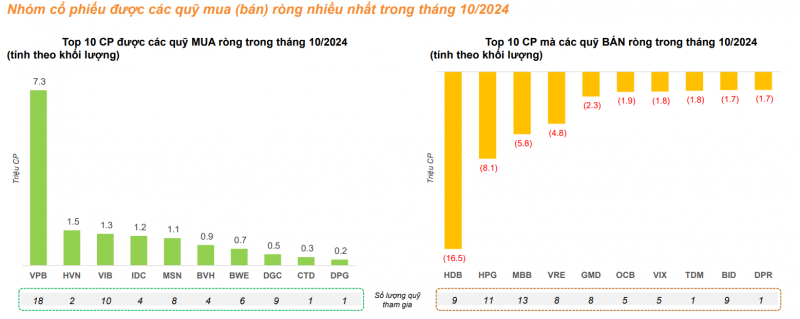 Các quỹ mua nhiều nhất VPB, HVN, VIB trong tháng 10/2024