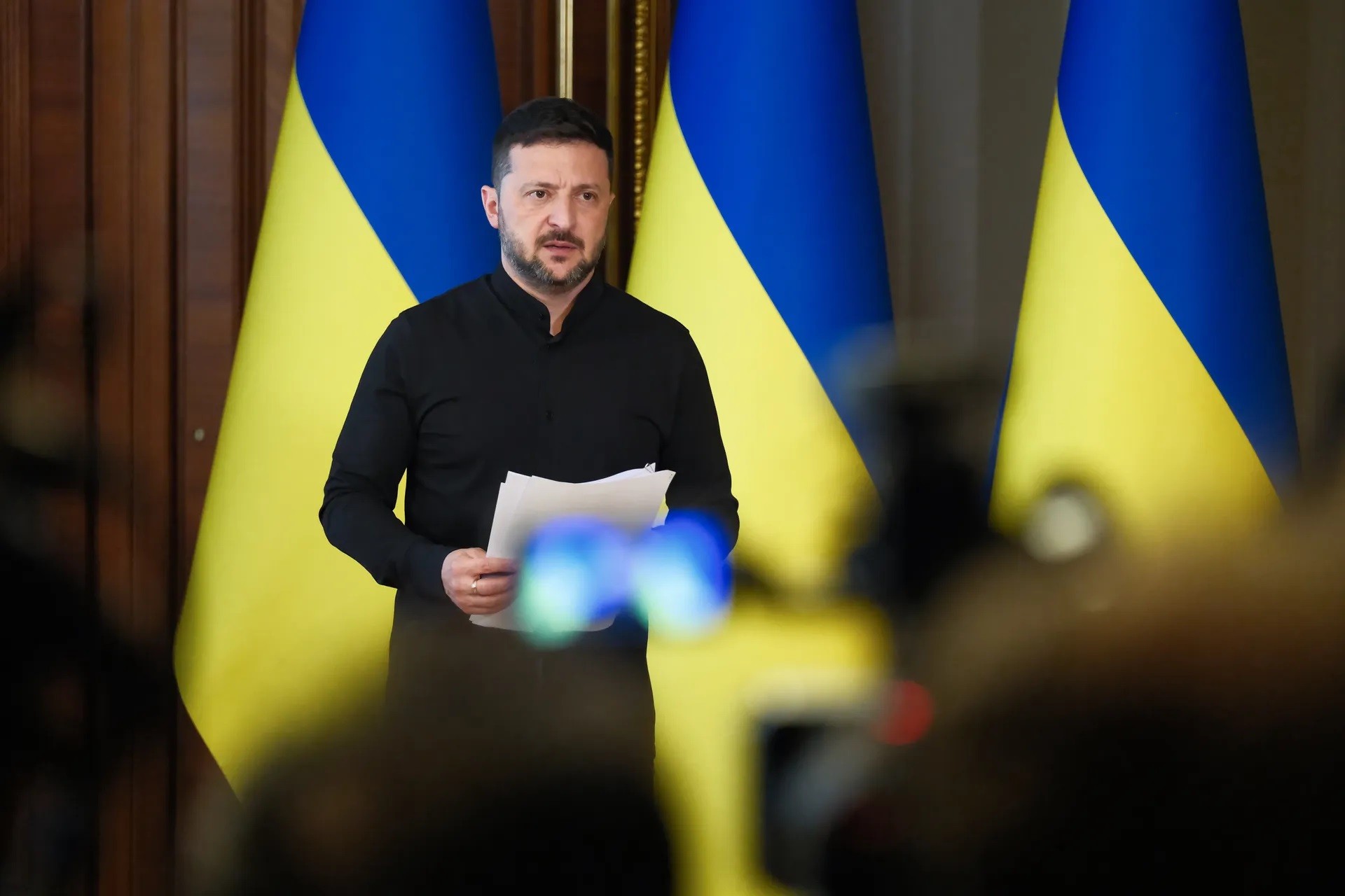 Tổng thống Ukraine Zelensky phát biểu trong cuộc họp báo về các cuộc đàm phán tại Istanbul, ngày 13/5/2025. (Ảnh: Getty Images)