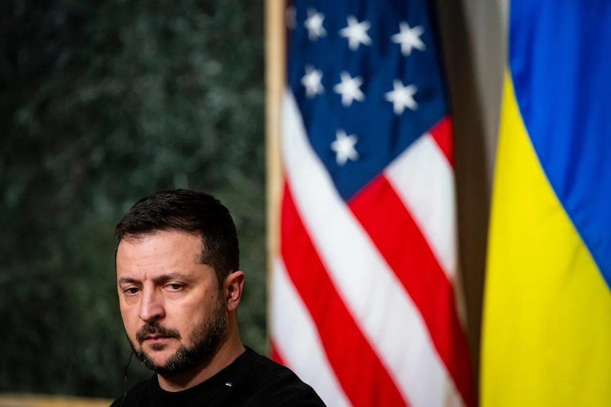 Tổng thống Ukraine Volodymyr Zelensky trong một cuộc họp báo tại Nhà Trắng (Mỹ) vào ngày 12/12/2023. (Ảnh: Getty Images)