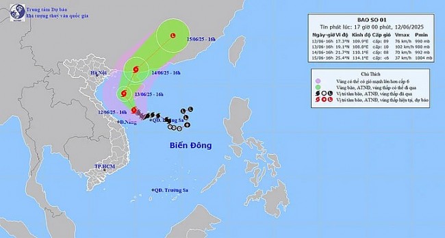 Thời tiết hôm nay (13/6): Bão số 1 giật cấp 11 gây gió mạnh, sóng cao trên nhiều vùng biển