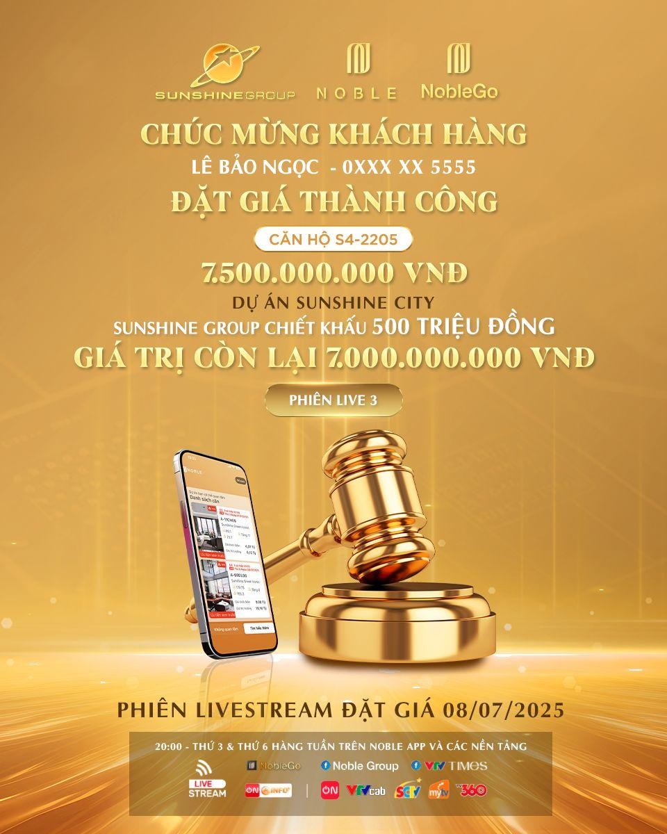 Phiên livestream đặt giá NobleGo tối 8/7: Khách sở hữu căn hộ cao cấp Sunshine City rẻ hơn 2 tỷ đồng