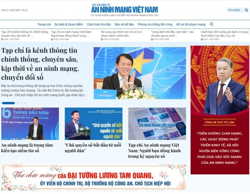 Giao diện Tạp chí An ninh mạng Việt Nam. Ảnh chụp màn hình