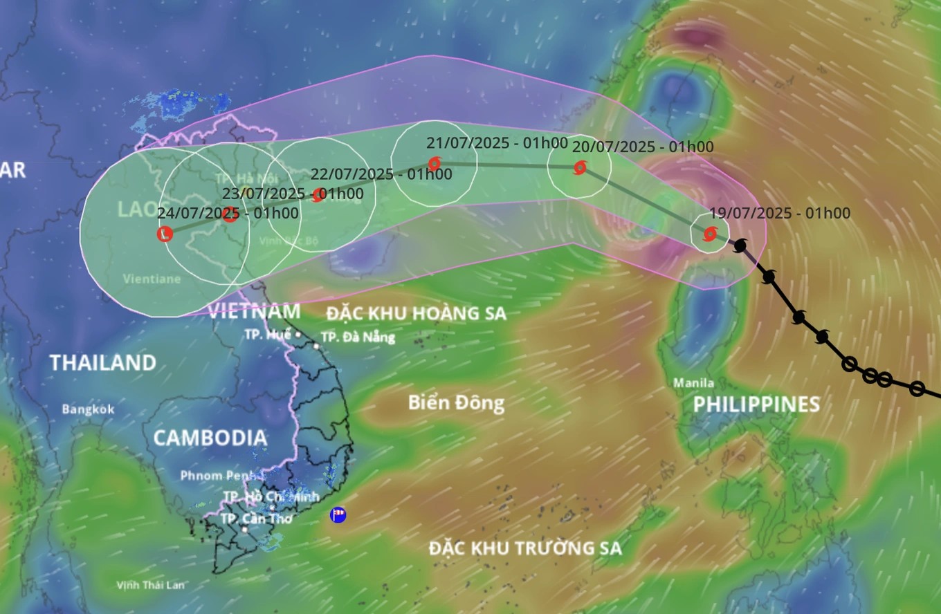Bão Wipha sẽ ảnh hưởng đến nhiều nơi ở Bắc Bộ và Bắc Trung Bộ gây mưa lớn (Ảnh: Hệ thống giám sát thiên tai).