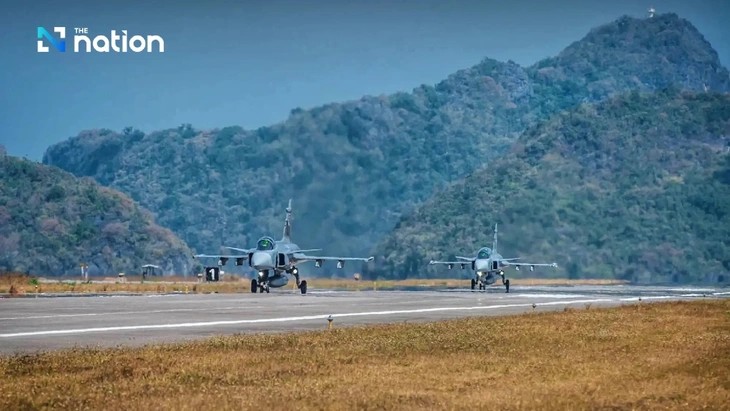 Thái Lan tuyên bố các tiêm kích đều trở về an toàn sau các cuộc tấn công vào vị trí quân sự của Campuchia ngày 26-7 - Ảnh: NATION THAILAND