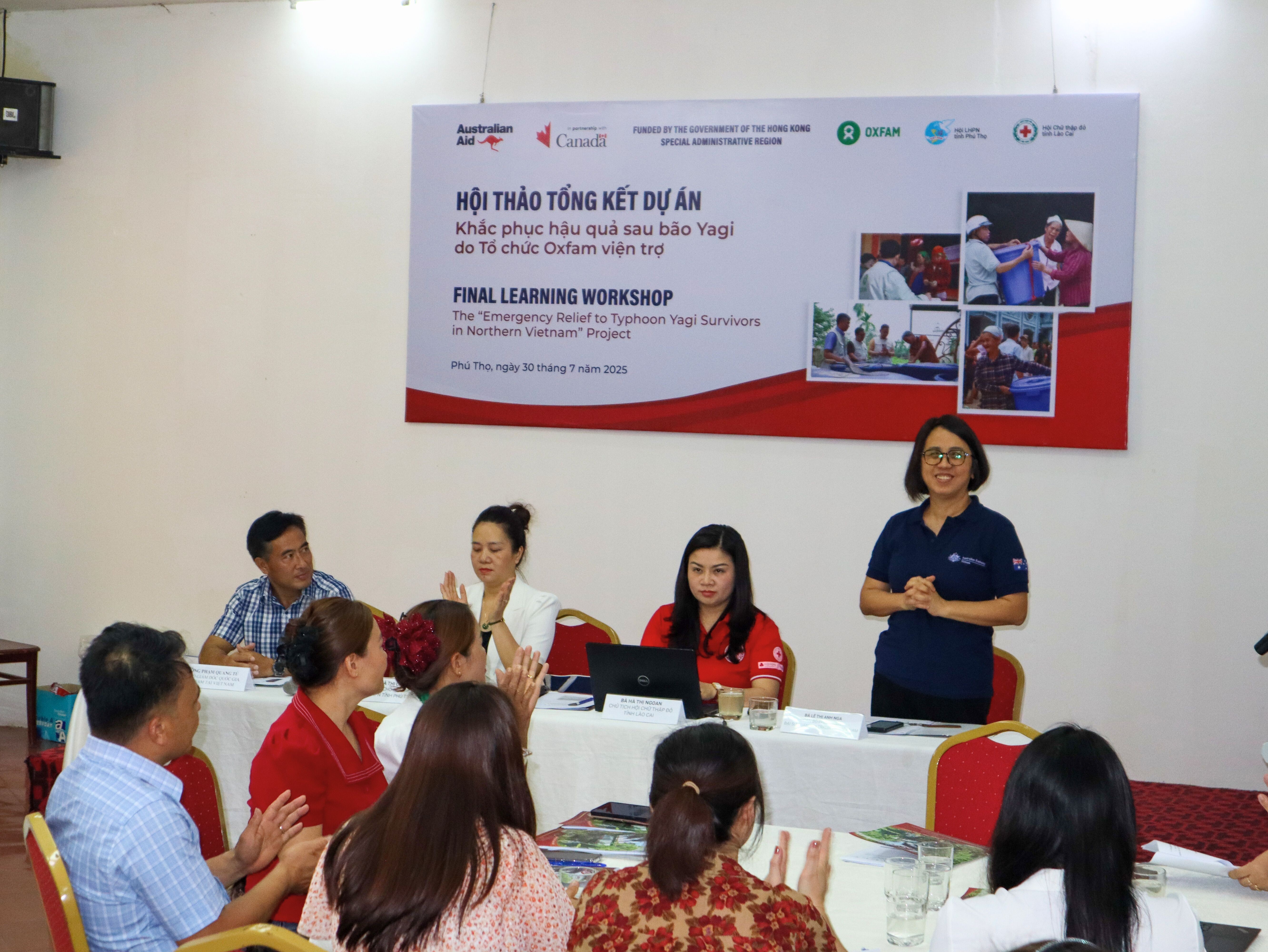 Ứng phó thiên tHội thảo tổng kết Dự án khắc phục hậu quả bão Yagi do Oxfam viện trợ, ngày 30/7/2025. (Ảnh: Oxfam)ai phải song hành cứu trợ khẩn cấp và phục hồi sinh kế bền vững
