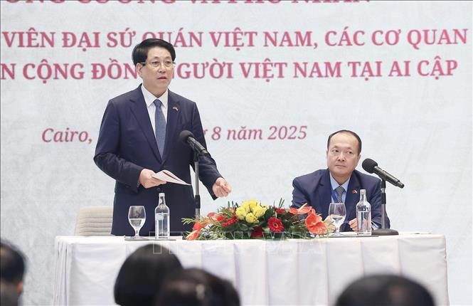 Chủ tịch nước Lương Cường gặp gỡ cộng đồng người Việt Nam tại Ai Cập