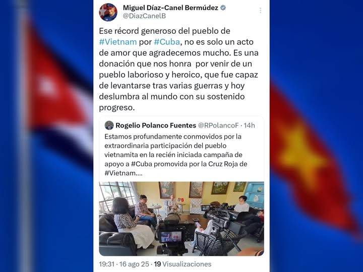 Thông điệp trên mạng xã hội X của Chủ tịch Cuba Miguel Díaz-Canel Bermúdez
