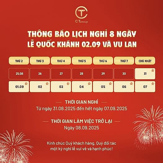 Nối tiếp kỳ nghỉ Quốc khánh 2/9, CT Group cho nhân viên nghỉ thêm 5 ngày dịp lễ Vu Lan