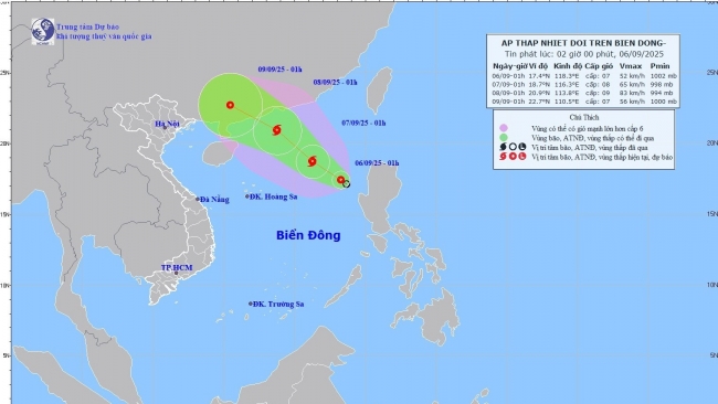 Thời tiết hôm nay (06/9): Áp thấp nhiệt đới trên biển Đông, có khả năng mạnh lên thành bão