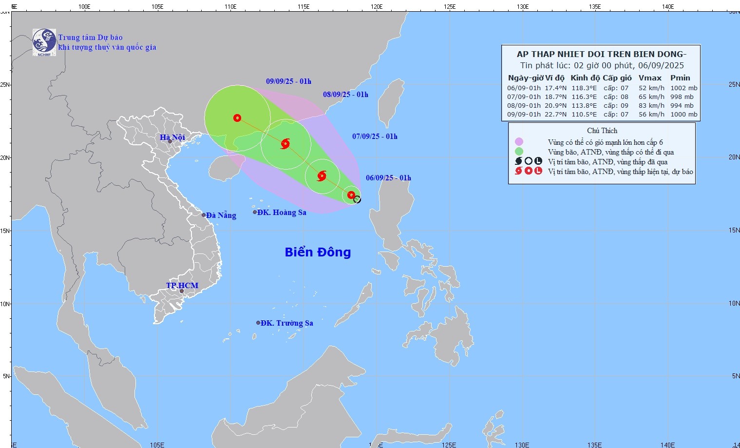 Đường đi của áp thấp nhiệt đới. (Ảnh: nchmf.gov.vn)