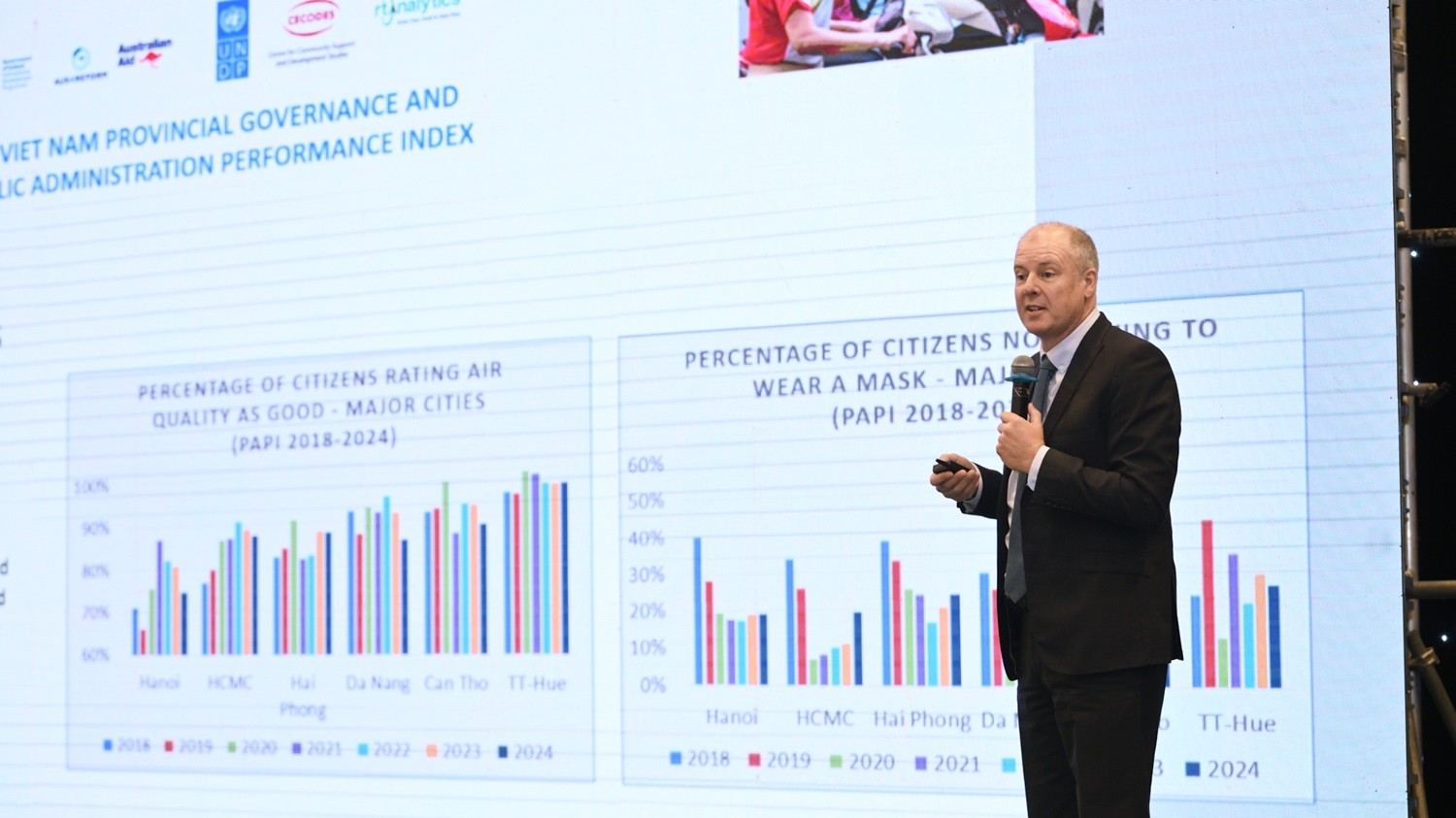 Ông David Payne, chuyên gia Quản lý chương trình Quốc tế từ Chương trình Phát triển của Liên Hợp Quốc (UNDP) tại Việt Nam phát biểu tại tọa đàm