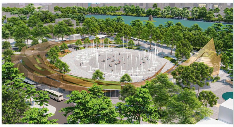 Phối cảnh quảng trường - công viên khu vực TOD phía Đông hồ Hoàn Kiếm. Ảnh: UBND phường Hoàn Kiếm. (Ảnh: T.L)