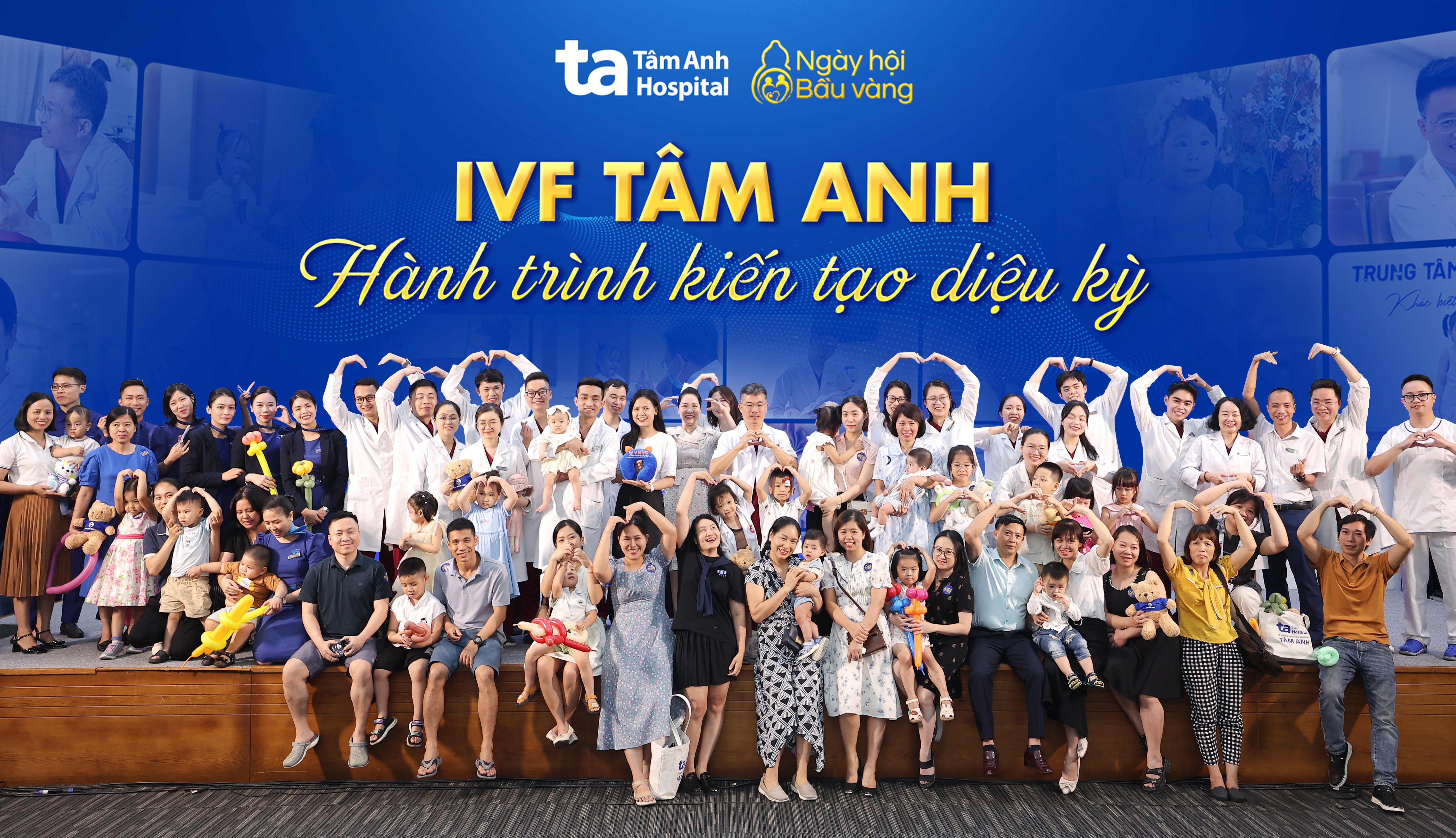 Hàng trăm gia đình hội ngộ trong Ngày hội Bầu vàng IVF Tâm Anh, trong đó các em bé sinh ra từ kỹ thuật IUI/IVF tại bệnh viện được khám sức khỏe miễn phí và tham gia nhiều hoạt động ý nghĩa. Ảnh: Tuệ Diễm. 