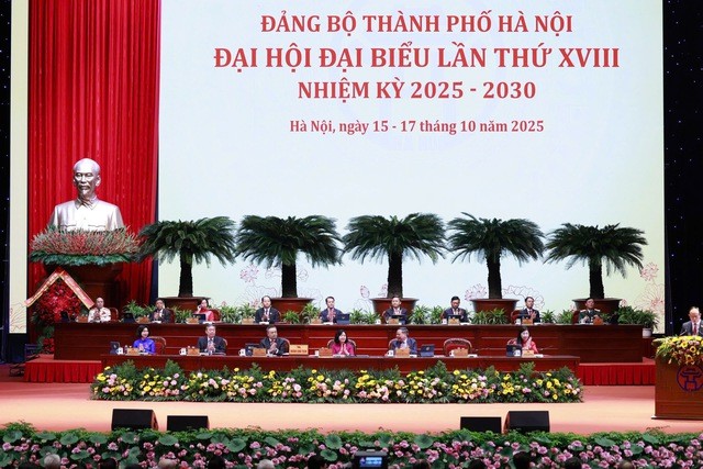 Đại hội đại biểu Đảng bộ TP. Hà Nội lần thứ XVIII, nhiệm kỳ 2025-2030. (Ảnh: T.L)