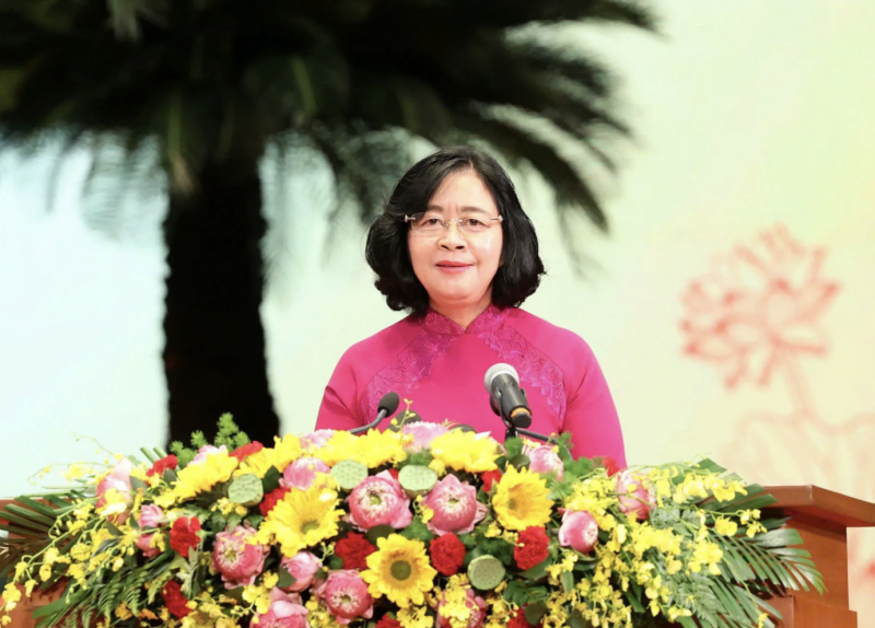 Bí thư Thành ủy Hà Nội Bùi Thị Minh Hoài phát biểu khai mạc Đại hội. (Ảnh: T.L)