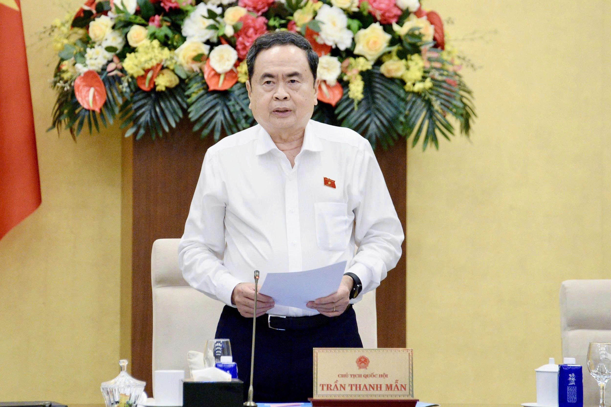 Chủ tịch Quốc hội Trần Thanh Mẫn phát biểu tại Phiên họp thứ 50 của Ủy ban Thường vụ Quốc hội. (Ảnh: quochoi.vn)