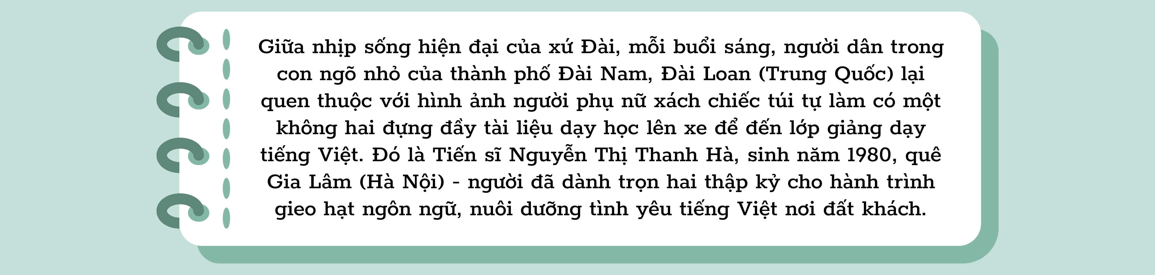 Tiến sĩ Nguyễn Thị Thanh Hà: Hai mươi năm vun trồng tiếng Việt trên đất Đài Loan Tiến sĩ Nguyễn Thị Thanh Hà: Hai mươi năm vun trồng tiếng Việt trên đất Đài Loan