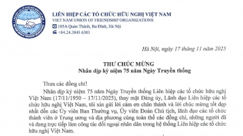 Thư chúc mừng của Chủ tịch Liên hiệp các tổ chức hữu nghị Việt Nam