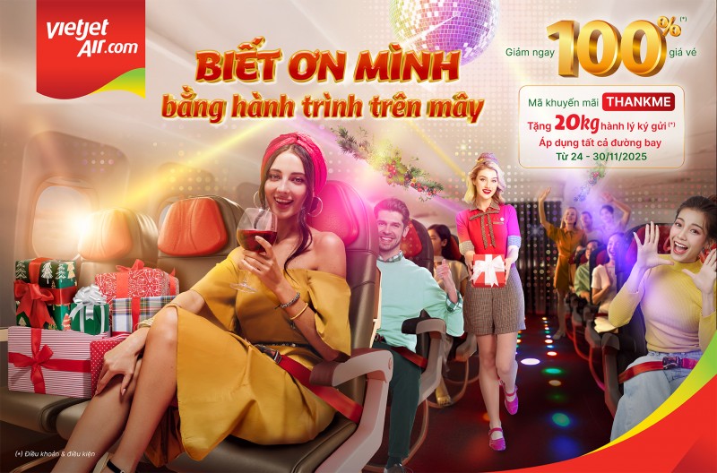 Vietjet khởi động chuỗi ưu đãi “Biết ơn mình” với triệu vé bay giảm giá đến 100%