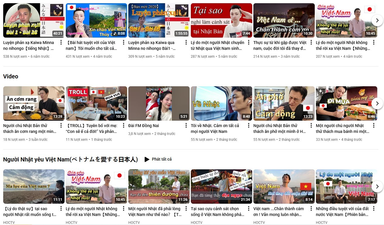 Các clip trên kênh Youtube HOCTV của anh Kaneya Manabu 
