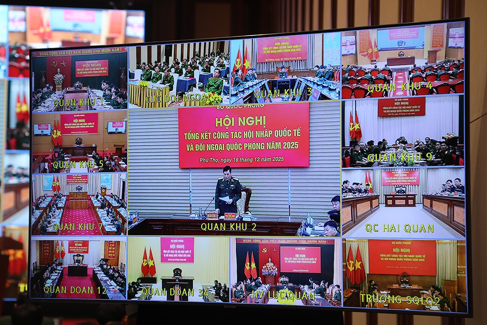 Các điểm cầu tham dự Hội nghị. (Ảnh: Bộ Quốc phòng)
