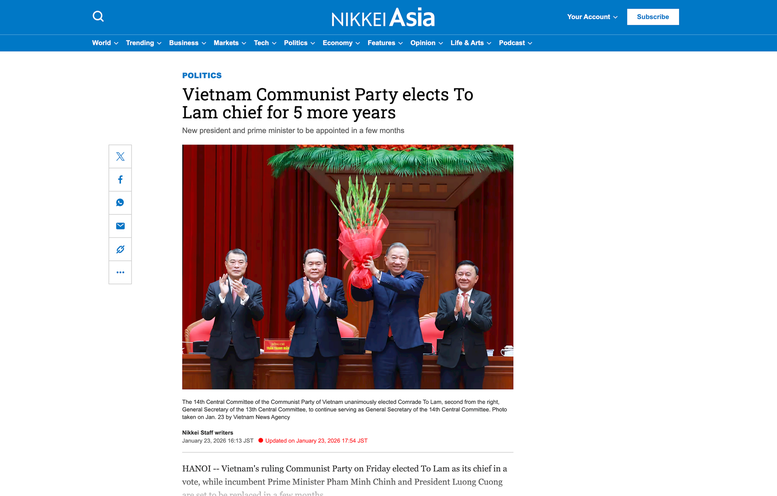 Nikkei (Nhật Bản) đưa tin về ngày làm việc cuối cùng của Đại hội XIV. 