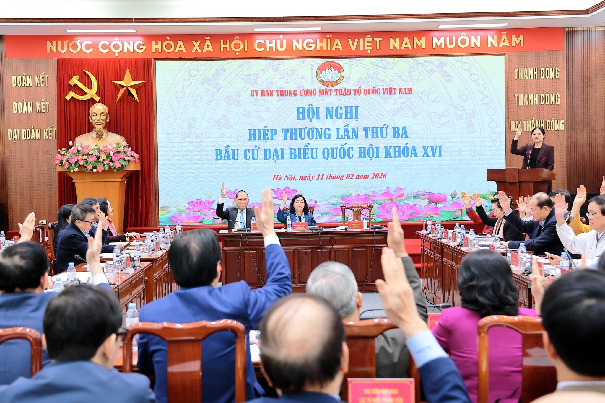 Hội nghị hiệp thương lần thứ ba bầu cử đại biểu Quốc hội khóa XVI do Ủy ban Trung ương Mặt trận Tổ quốc Việt Nam tổ chức. (Ảnh: Hoài Nam)