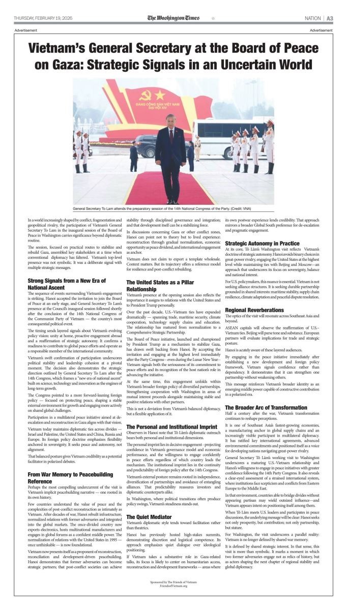 Truyền thông và giới chức quốc tế gần đây đánh giá cao vai trò ngày càng chủ động của Việt Nam trong các nỗ lực vì hòa bình, ổn định và hợp tác quốc tế, thể hiện qua sự tham gia của lãnh đạo cao nhất Đảng và Nhà nước tại các diễn đàn toàn cầu quan trọng.