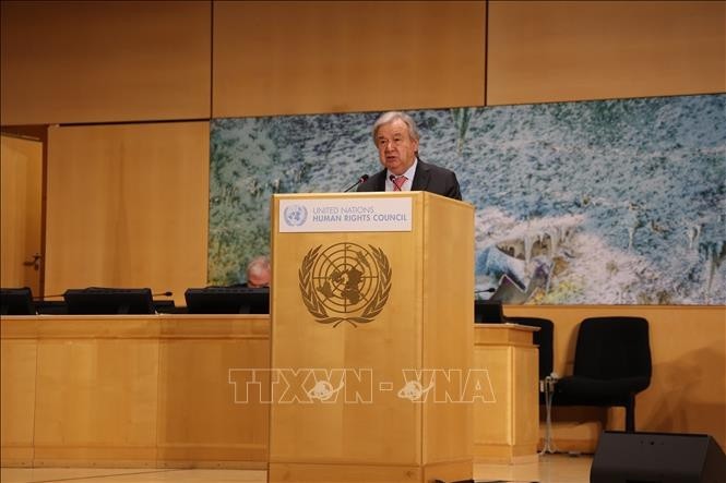 Tổng Thư ký Liên hợp quốc António Guterres phát biểu khai mạc Khóa họp 61 của Hội đồng Nhân quyền Liên hợp quốc. (Ảnh: TTXVN) Tổng Thư ký Liên hợp quốc António Guterres phát biểu khai mạc Khóa họp 61 của Hội đồng Nhân quyền Liên hợp quốc. (Ảnh: TTXVN)