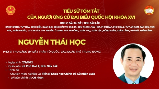 [Infographic] Ông Nguyễn Thái Học ứng cử đại biểu Quốc hội tại tỉnh Đắk Lắk