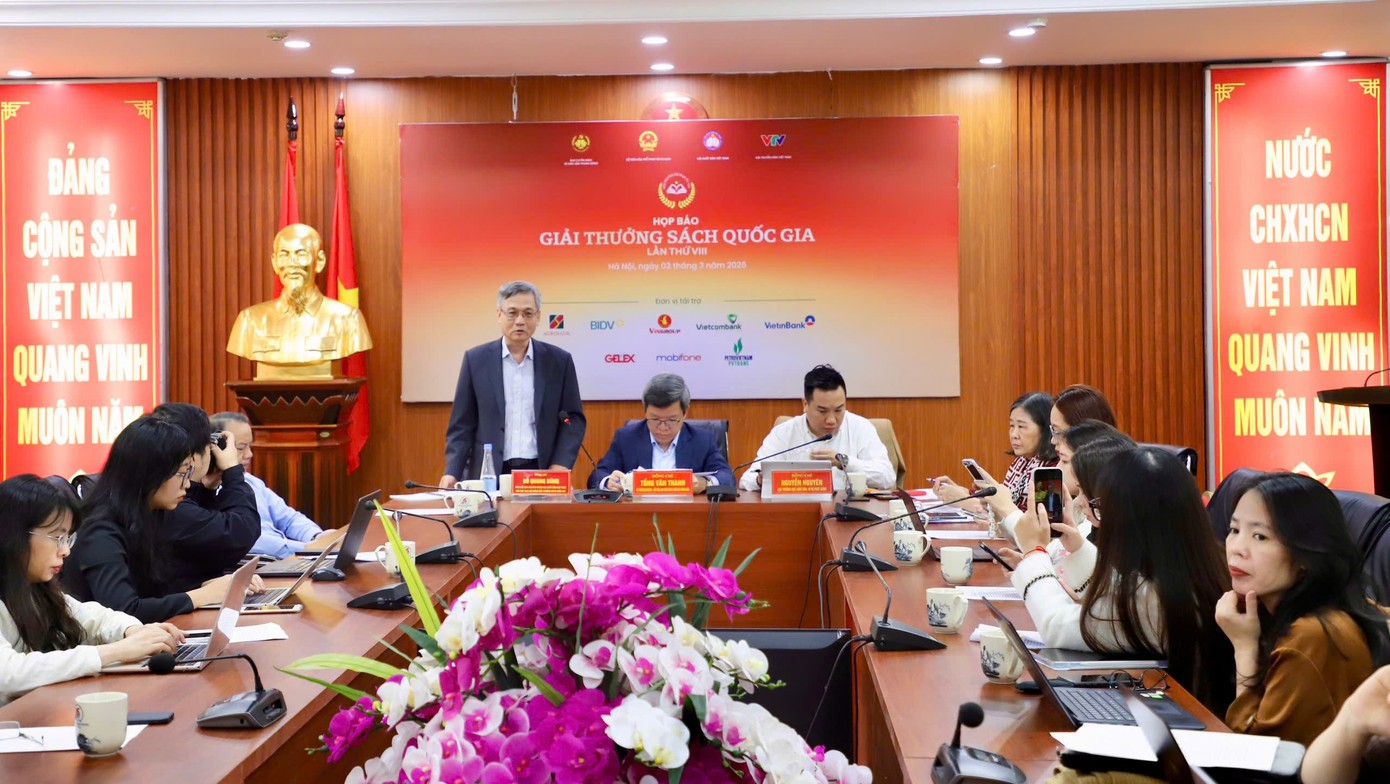 Họp báo Giải thưởng Sách Quốc gia lần VIII năm 2026 được tổ chức chiều 3/3 tại Hà Nội. Họp báo Giải thưởng Sách Quốc gia lần VIII năm 2026 được tổ chức chiều 3/3 tại Hà Nội.