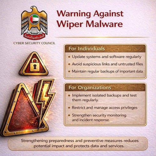 Cảnh báo của Hội đồng An ninh mạng UAE. (Ảnh: Đại sứ quán Việt Nam tại UAE)