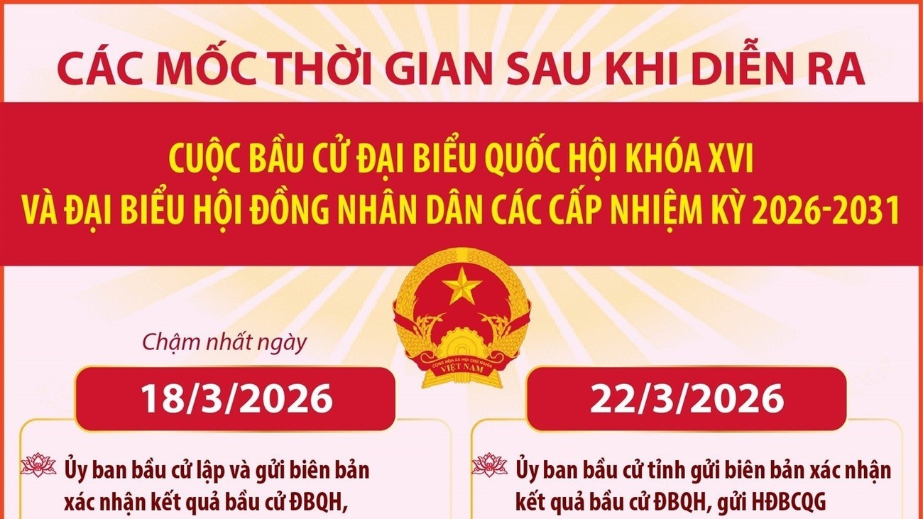 [Infographic] Các mốc thời gian sau cuộc bầu cử Đại biểu Quốc hội khóa XVI và đại biểu HĐND các cấp