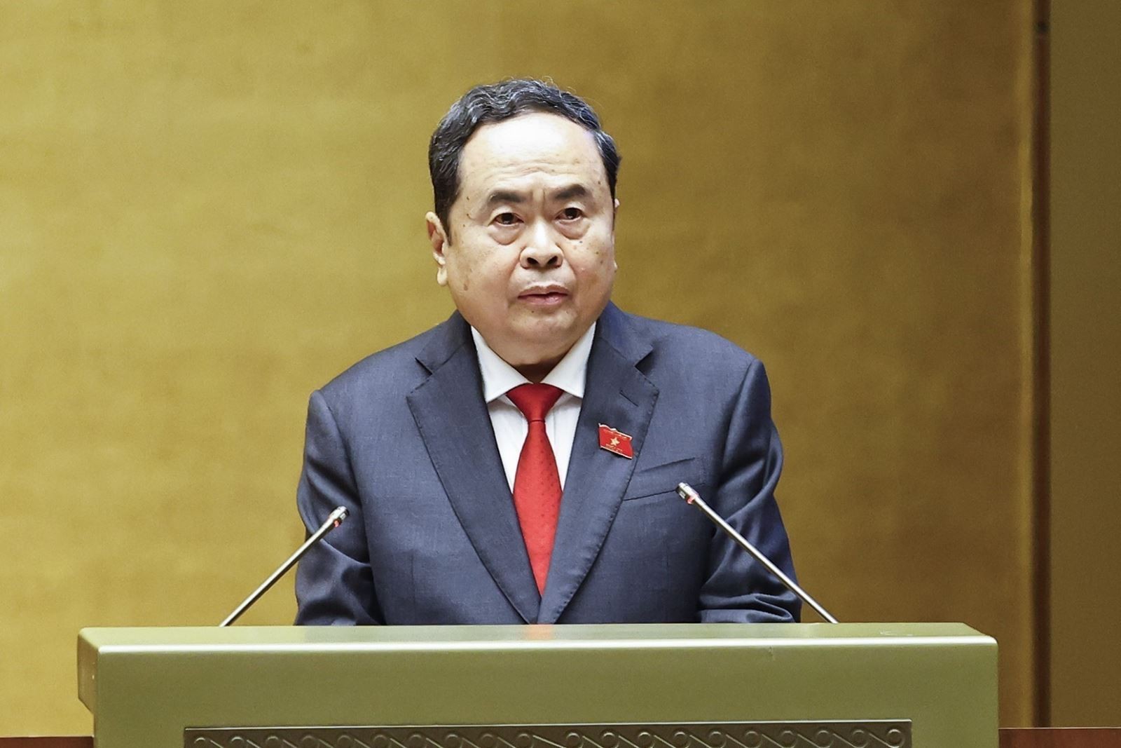 Chủ tịch Quốc hội khóa XV Trần Thanh Mẫn phát biểu khai mạc Kỳ họp thứ Nhất, Quốc hội khóa XVI. (Ảnh: TTXVN)