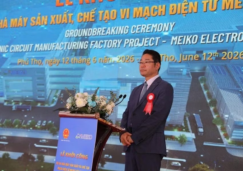 Ông Sakate Atsushi, Phó Chủ tịch Tập đoàn Meiko phát biểu tại lễ khởi công.