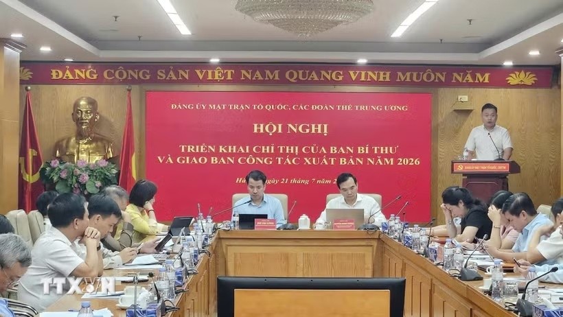 Hội nghị triển khai Chỉ thị số 04-CT/TW ngày 17/3/2026 của Ban Bí thư về tăng cường sự lãnh đạo của Đảng đối với hoạt động xuất bản trong tình hình mới và giao ban công tác xuất bản năm 2026. (Ảnh: Phúc Hằng/TTXVN). Hội nghị triển khai Chỉ thị số 04-CT/TW ngày 17/3/2026 của Ban Bí thư về tăng cường sự lãnh đạo của Đảng đối với hoạt động xuất bản trong tình hình mới và giao ban công tác xuất bản năm 2026. (Ảnh: Phúc Hằng/TTXVN).