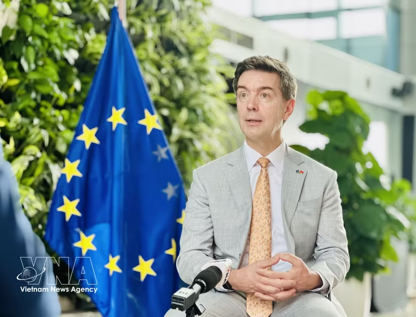 EU Ambassador to Vietnam Julien Guerrier grants an interview to the Vietnam News Agency ahead of the official visit to the European Union (EU) by General Secretary of the Communist Party of Vietnam (CPV) Central Committee and President To Lam (Photo: VNA)