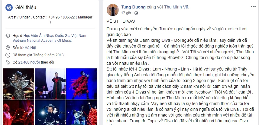 tung duong noi ve status diva moi nguoi da hieu lam suy dien va day cau chuyen di qua xa roi