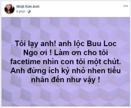 nhat kim anh dang status cau xin chong cu cho duoc gap con