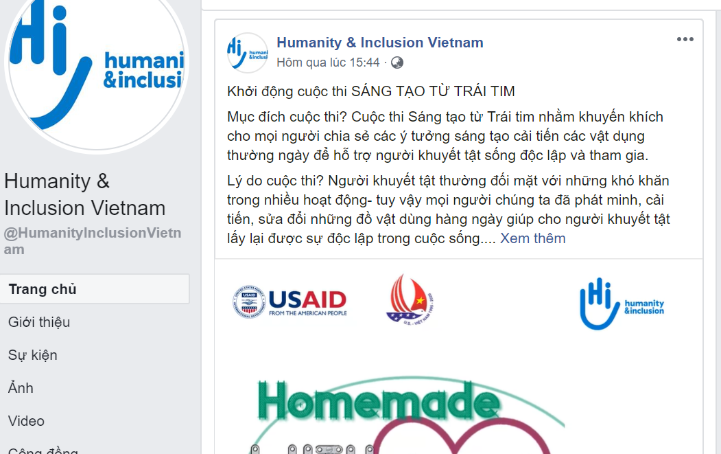 HI Việt Nam phát động cuộc thi “Sáng tạo từ Trái tim” giúp người khuyết tật hạn chế khó khăn