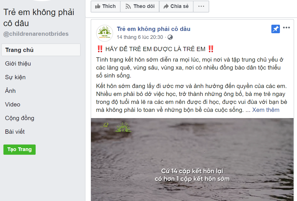 fanpage cua du an tre em khong phai la co dau