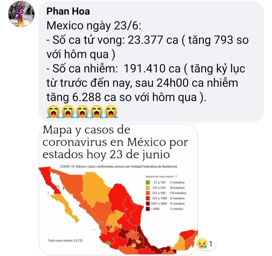 bi thu phan hoa luon cap nhat tinh hinh dich benh covid 19 tai mexico tren trang facebook ca nhan