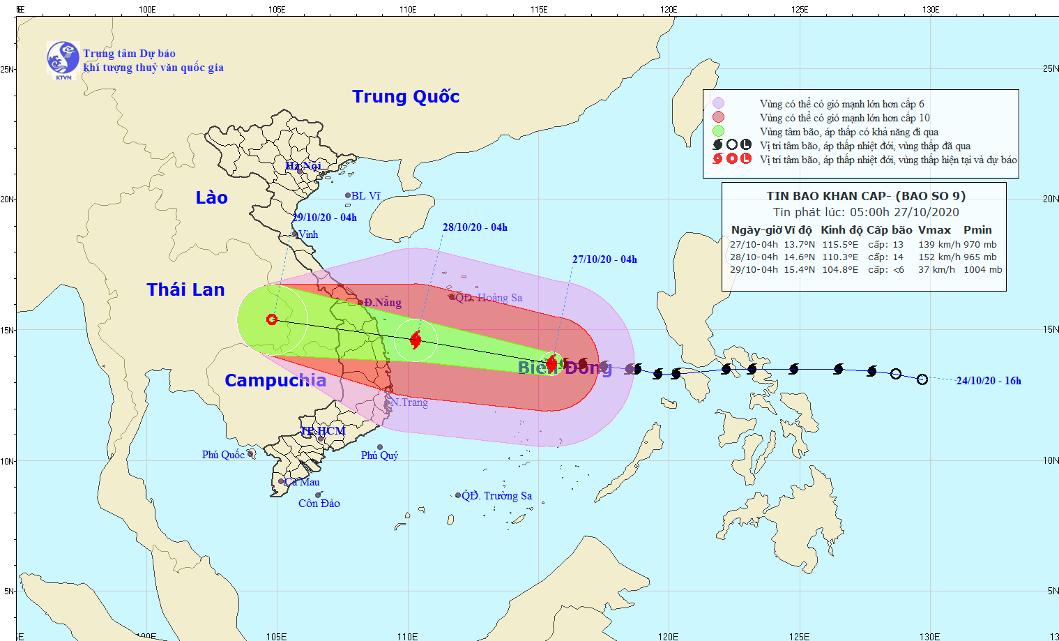 Bão số 9 (Molave): Sức gió mạnh nhất đã lên cấp 14, giật cấp 17