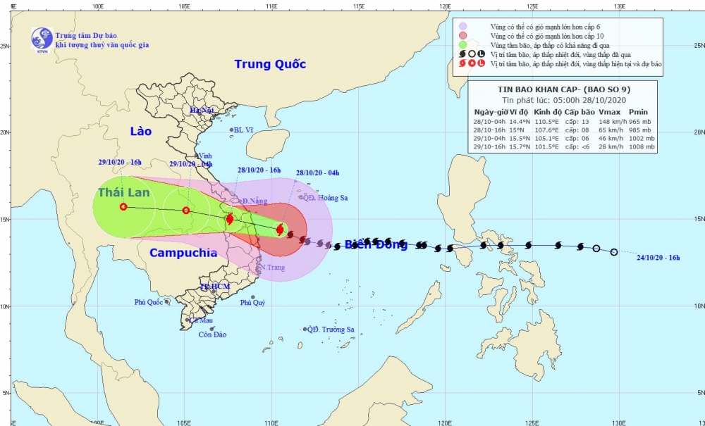 Bão số 9 (Molave) cách Phú Yên 180km, gió giật cấp 16