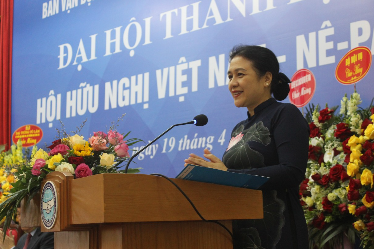 Đại sứ Nguyễn Phương Nga, Chủ tịch Liên hiệp các tổ chức hữu nghị Việt Nam (VUFO) phát biểu tại hội nghị.
