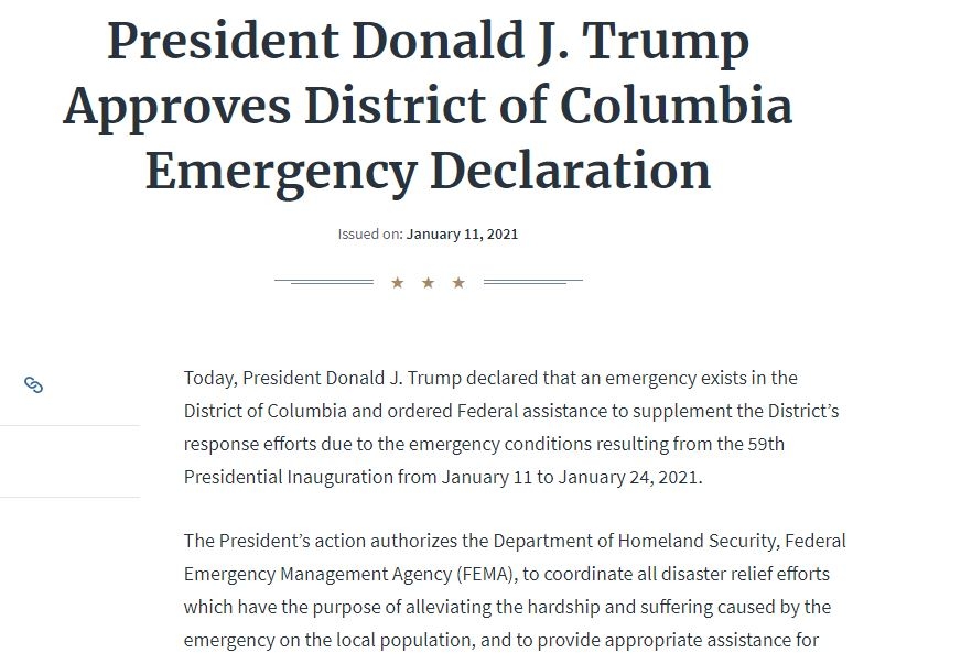 Ông Trump tuyên bố tình trạng khẩn cấp ở thủ đô Washington